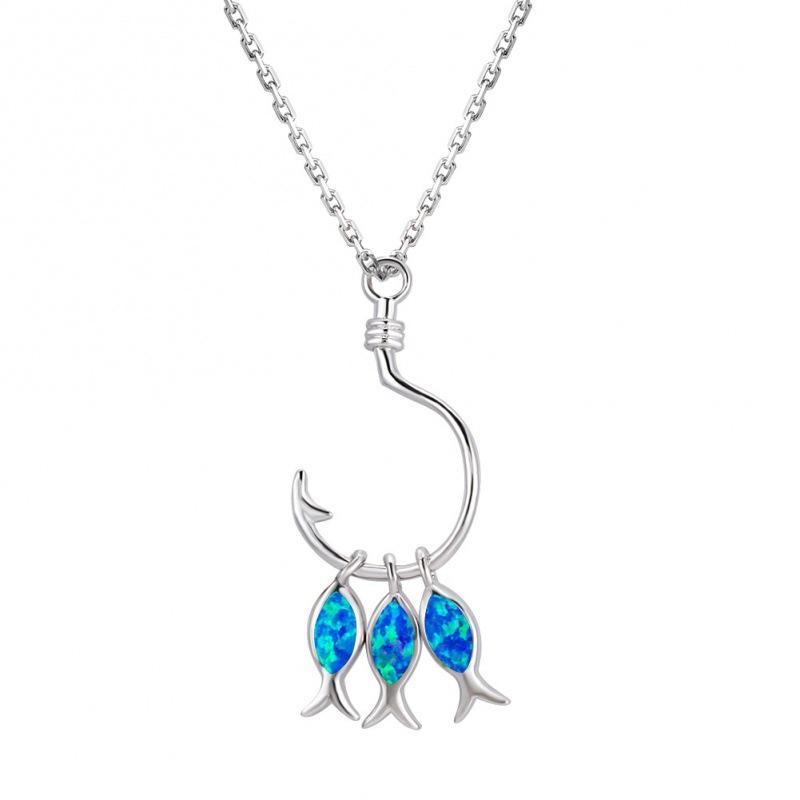 European and American wish simple and versatile platinum Opal three small fish necklace women s fashion short collarbone chain синий