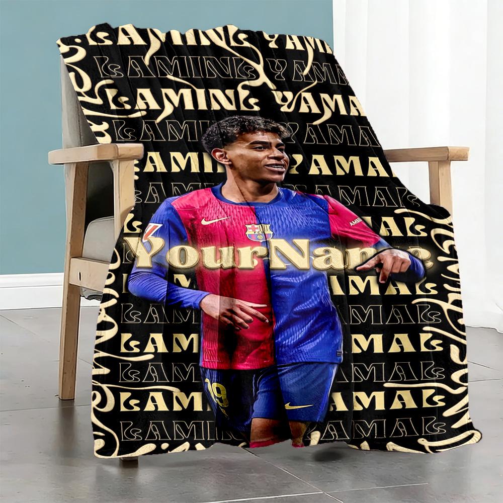 Lamine Yamal 41 Personalisierte Textdecke Mehrzweck-Personalisierte Decke Bequem Geeignet für Sofa Couch Bett Stuhl Ganzjahresnutzung