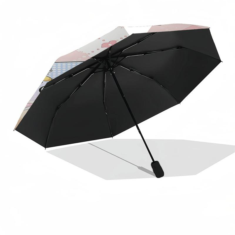 Chibi Girl Automatic Opening/Closing Umbrella with Cute Print Portable 3 Fold Design,8 Bone Iron Frame Outdoor Umbrella for Fans,Travele