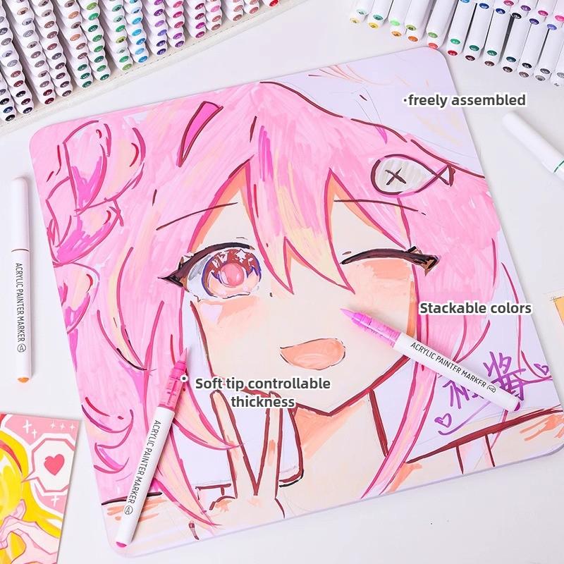 LANGUO 240/9 Colors Acrylic Color Markers Direct Liquid Paint Marker Pen DIY Drawing with Storage Box School Supplies Stationery