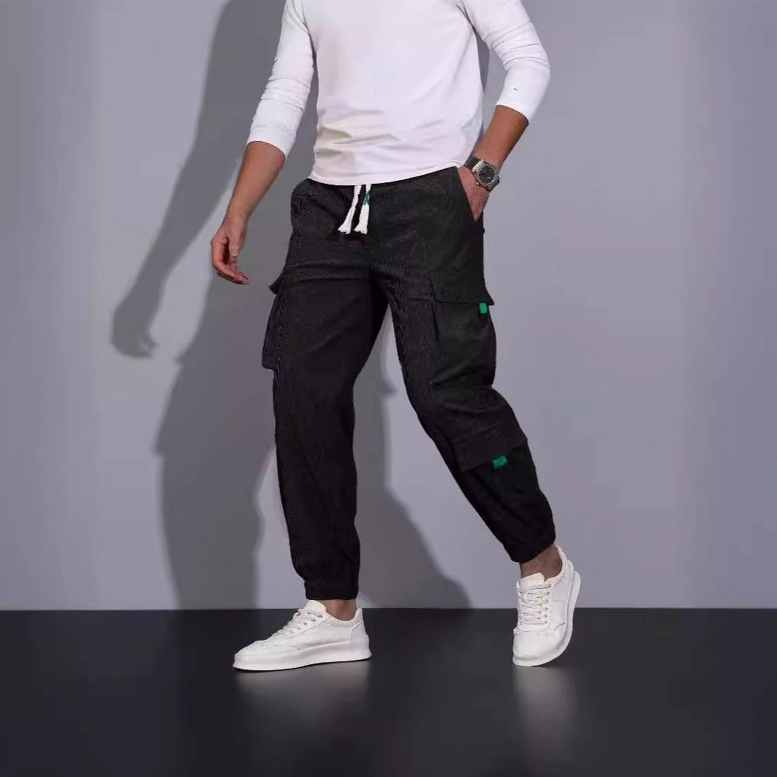 

Повседневные спортивные брюки мужские свободные длинные вставки фитнес бег тренировочные брюки L чёрный