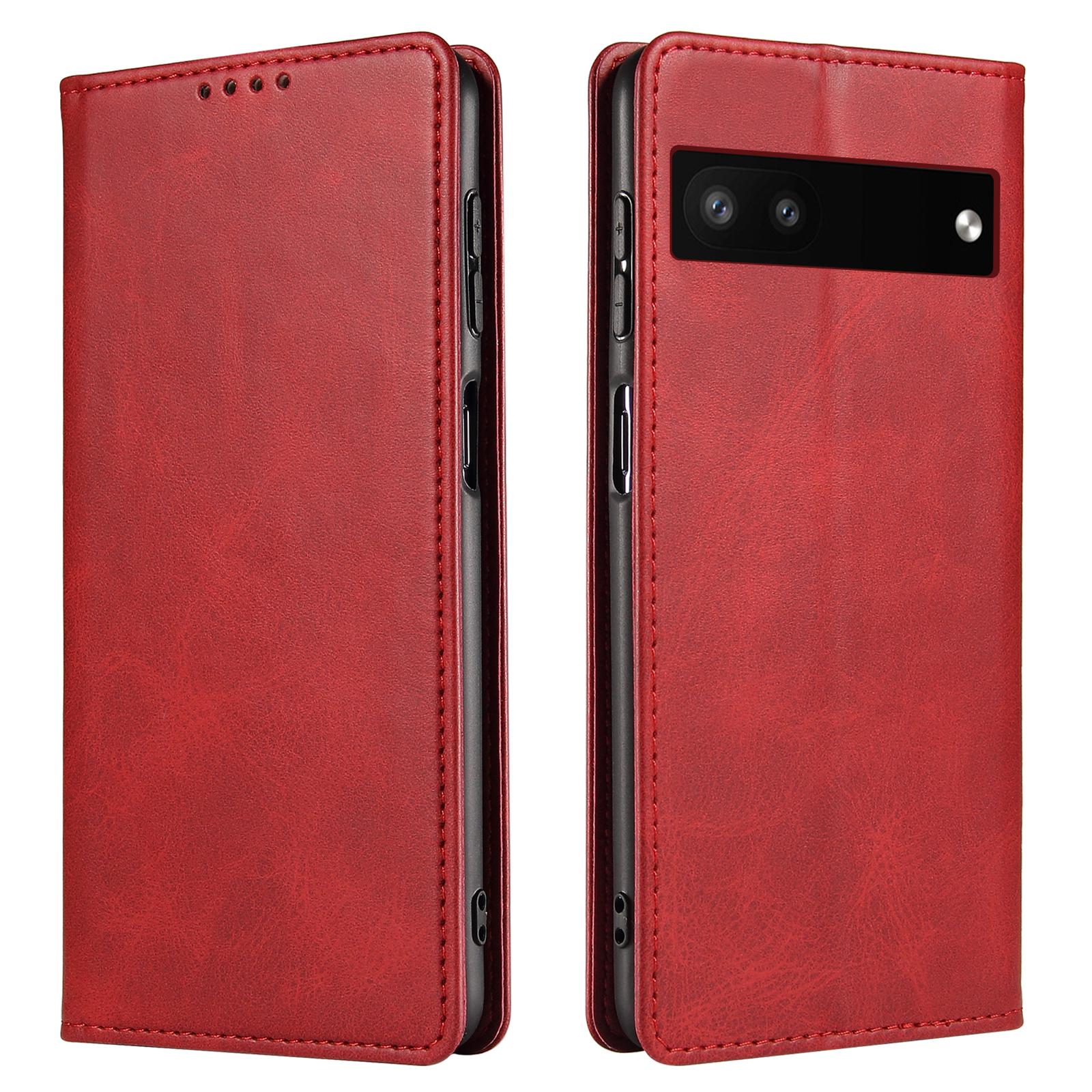 

Шкіряний чохол повного захисту для Google Pixel 6a, чохол-гаманець зі стійкою, текстура телячої шкіри, магнітна застібка Red