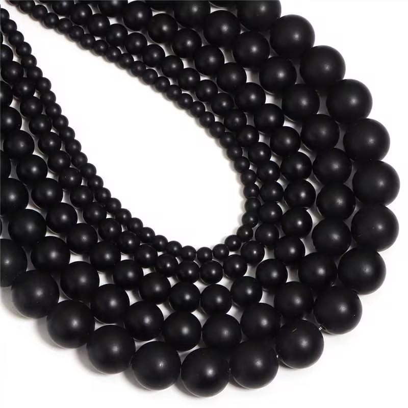 1 Strand 4/6/8/10/12mm Black Frosted Glass Stone Beads Round Loose Spaced Bead For DIY Handmade Bracelet Necklace Jewelry Making