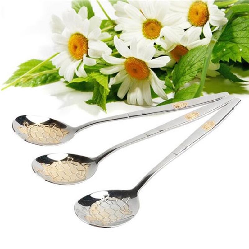 1 Stück vergoldeter Schildkröten-Edelstahllöffel, hochwertiges Löffelgeschirr