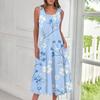 Women's Casual Fashion Floral Print Round Neck Sleeveless Midi Dress