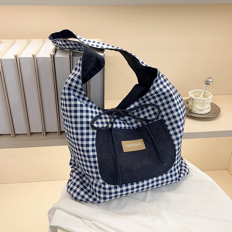 Plaid cloth bag large capacity double-sided back handbag new summer popular casual versatile shoulder armpit bag