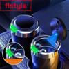 1 Car Ashtray Set, Interior Use, One Click Lid Opening, Large Capacity, Equipped with LED Lights and Metal Lining.