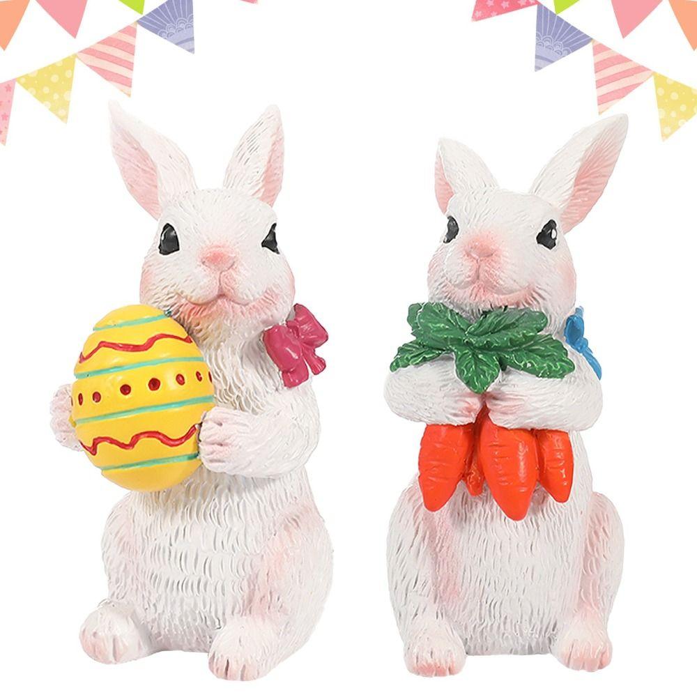 Resin Material Easter Bunny Ornament Standing Design Cartoon Style Bunny Statue DIY Craft Cute Appearance Rabbit Figurine