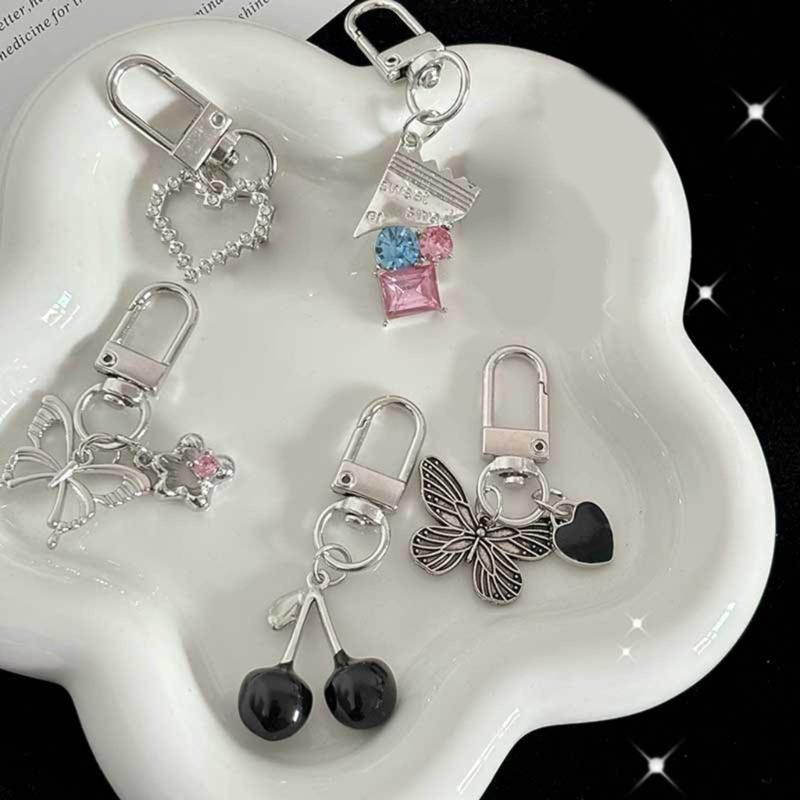 Cherry/Candy/Butterfly/Bowknot Heart Keychain Alloy Key Chain Multi-Functional Phone Chain Women Girls Purse Accessory