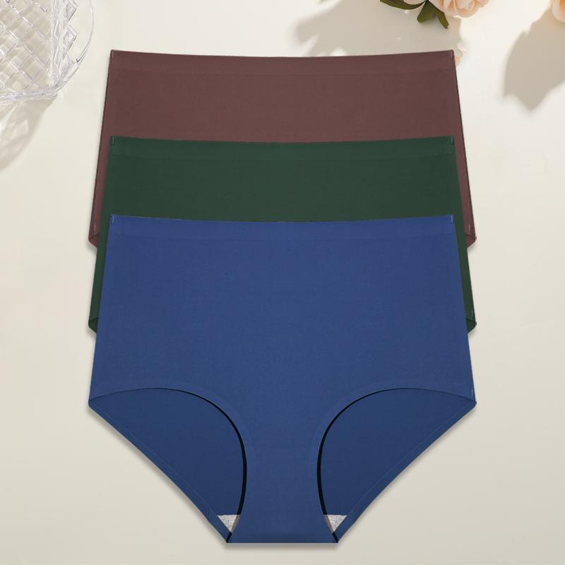 3Pcs Plus Size Ice Silk Underwear Women's Seamless Panties Sexy High Rise Traceless Invisible Briefs Breathable Lingerie
