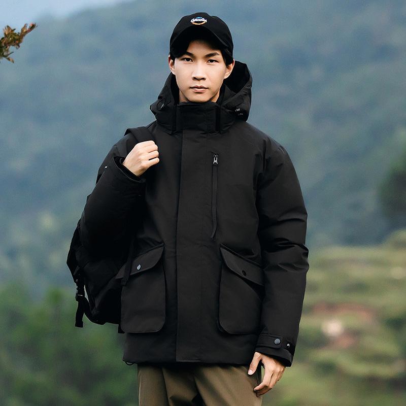 

2025 new autumn and winter high-end quality men s clothing simple fashion tooling cotton-padded clothes men s outdoor travel warmth L чорний