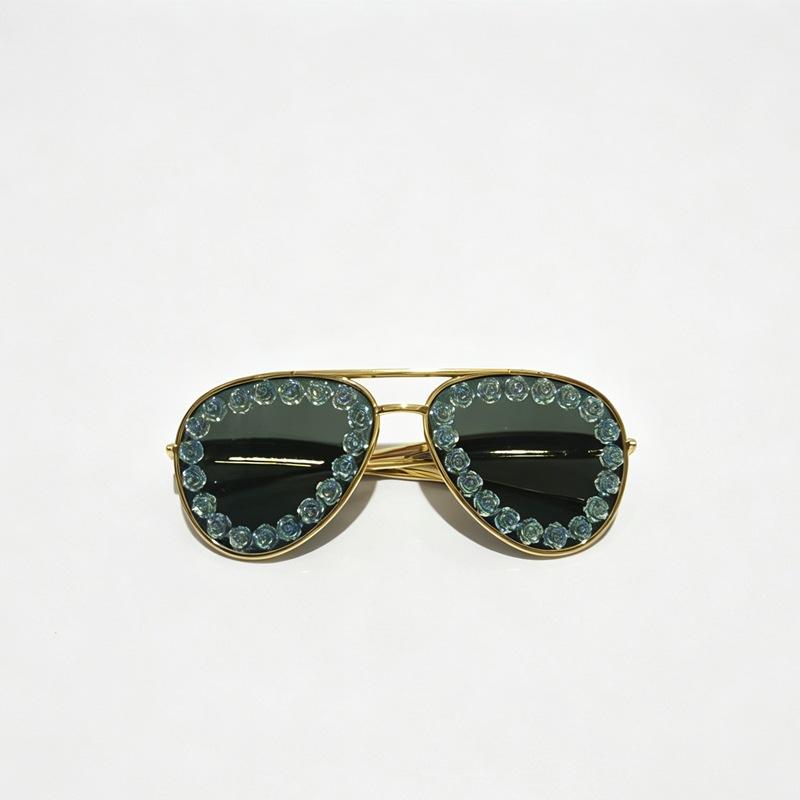 Diamond-studded large-frame sunglasses, new women's sunglasses, exaggerated large-frame sunglasses, metallic sunglasses with high personality
