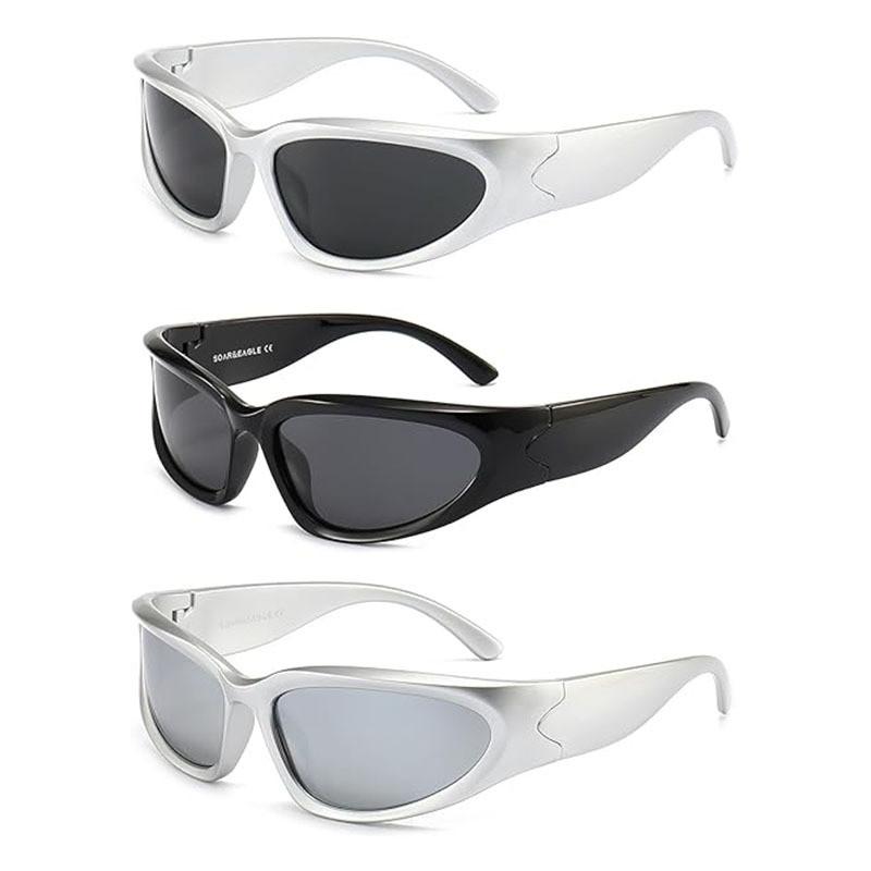 3PCS Cycling Steampunk Y2K Sunglasses Women Men Half Frame Design Sports Punk Sun Glasses Summer Blue Mirror Shades UV400