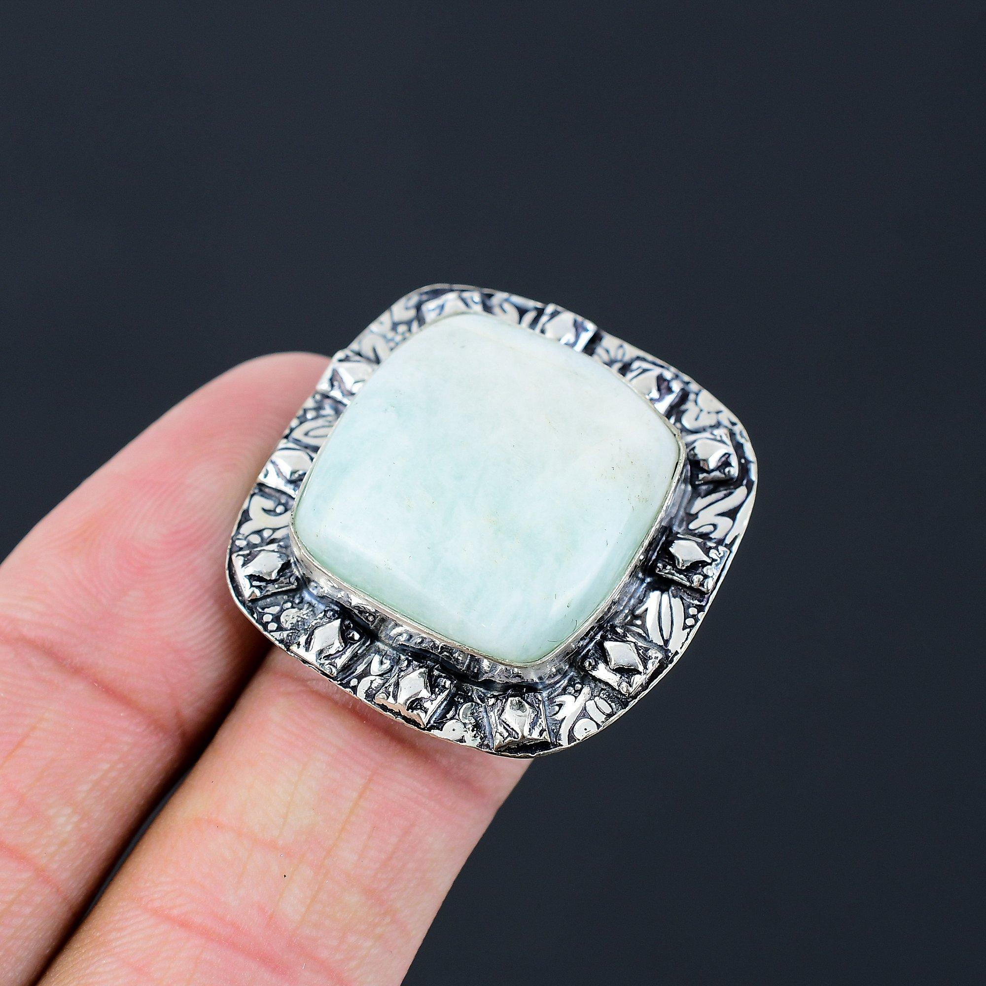 Friendship Day Sale Amazonite Stone 925 Silver Unique Solitaire Wife Ring Size 7 7