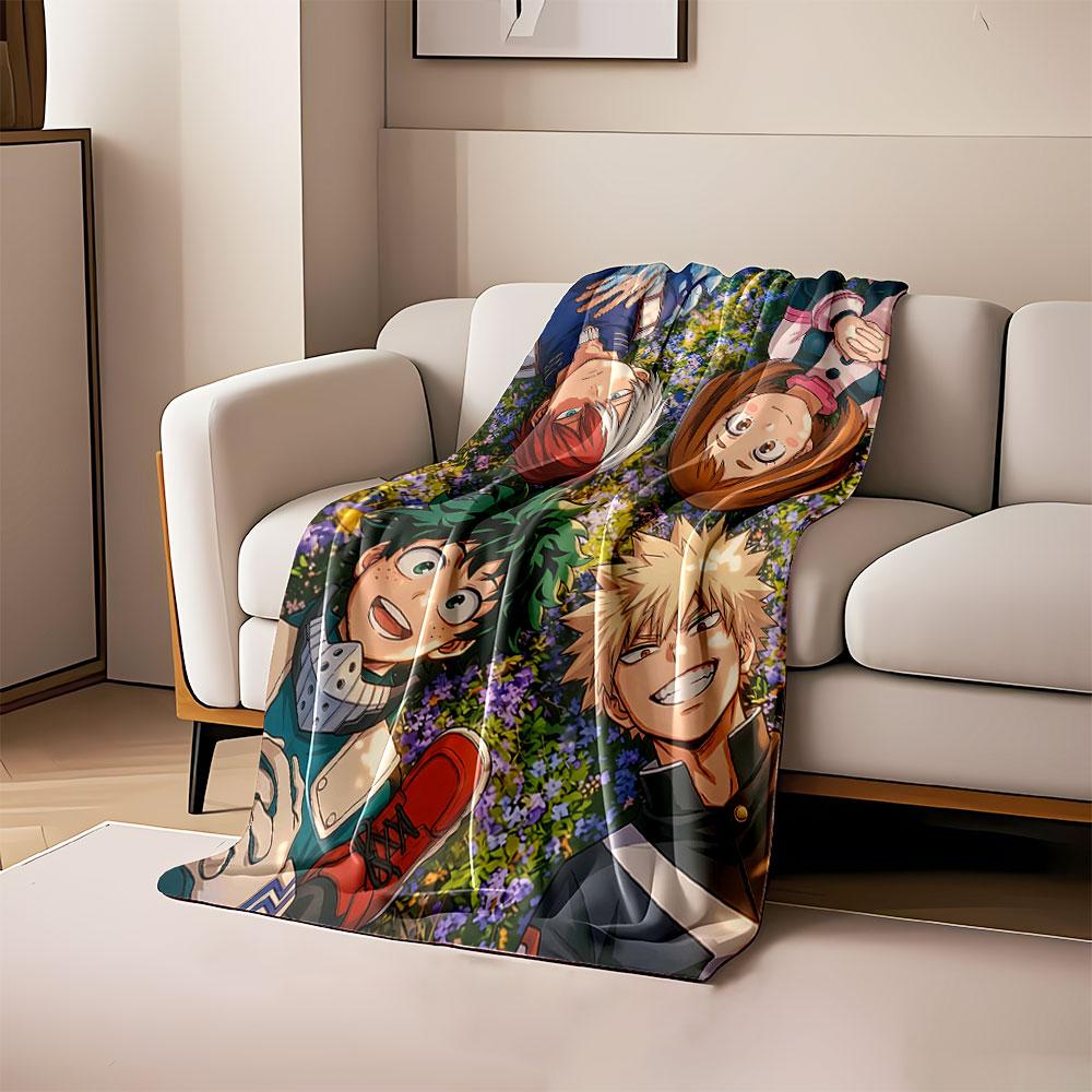 

Four animated characters lying on a field adorned with purple flowers. for all seasons blanket lunch break throw gift 80cm x 120cm