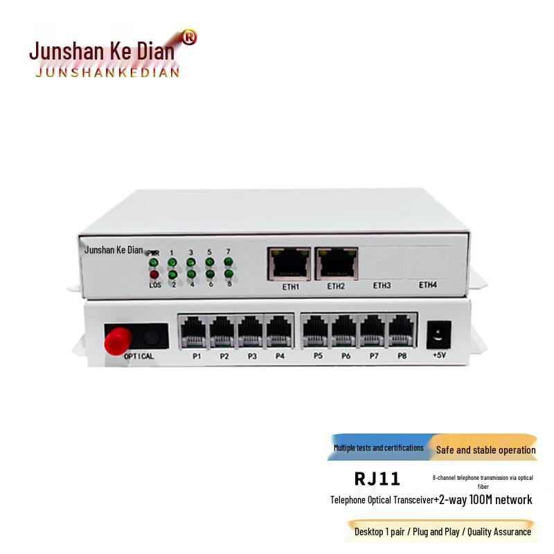 8-Channel Telephone & 2-Port Ethernet Fiber Optic Transceiver