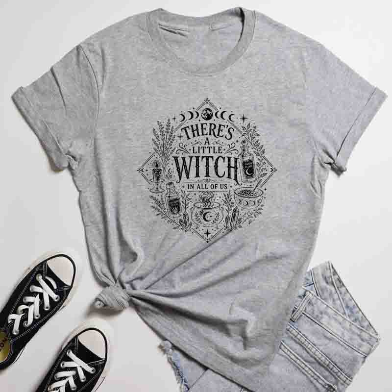 Theres A Little Witch In All Of Us Tee Gothic Witchy Mama Halloween Party Gift Shirt Aesthetic Unisex Mystical Occult TShirt