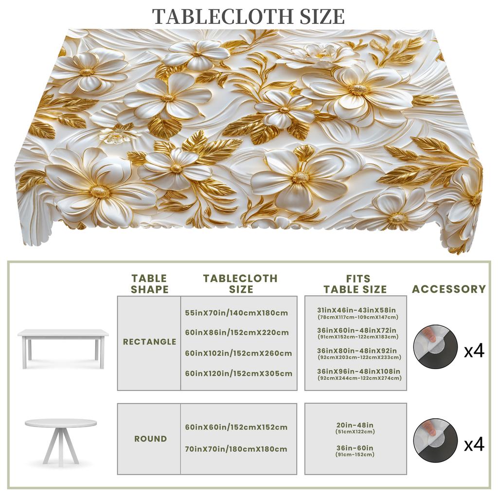 1 Piece Of Retro Floral Round And Rectangular Tablecloths, Available In Various Sizes, 3D Stereo Gold Floral Pattern Printing Design, Spring And Summe