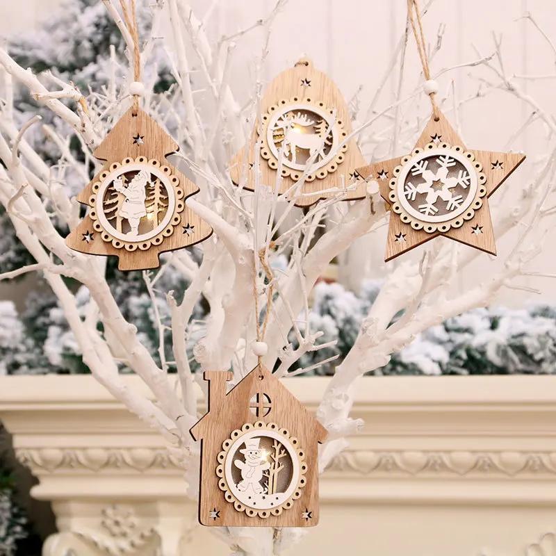 Nouvelles décorations de Noël 2020, pendentif pour sapin de Noël, pendentif lumineux en bois original, cadeaux de Noël