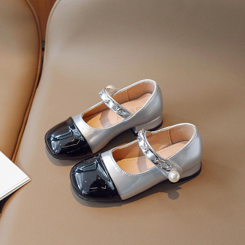 2024 Girls Mary Janes for Party Wedding Shows PU Non-slip Children Fashion Color Matching Elegant Low Heels Kids Shallow Loafer