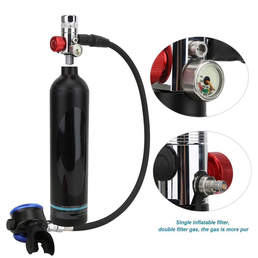 1L Diving Small Cylinder Rebreather with Pure Metal Secondary Breathing Valve Heads Black Diving Equipment