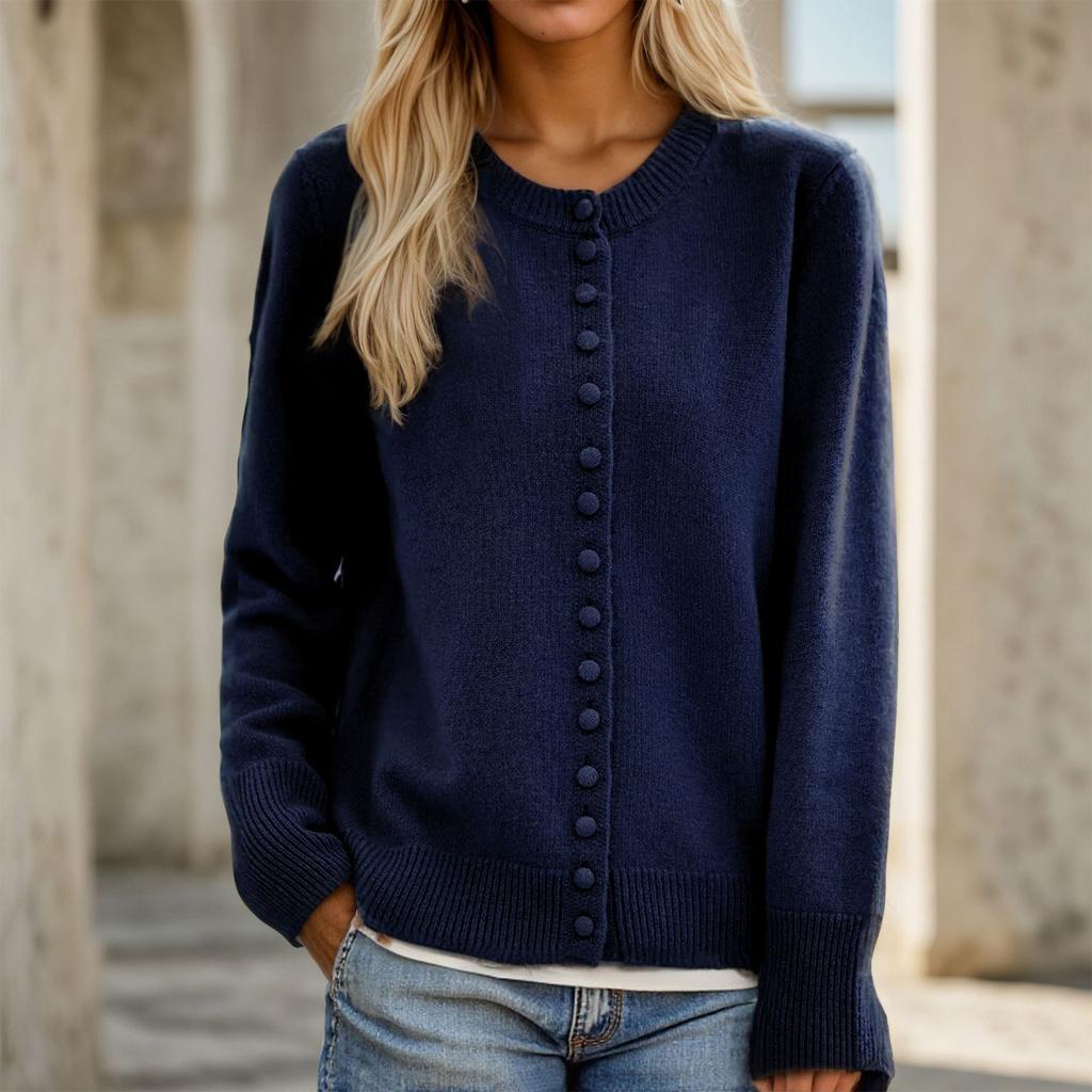 Women's Lightweight Cardigans Button Down Crewneck Loose Solid Knitted Sweater Coat Long Sleeve Casual Outerwear