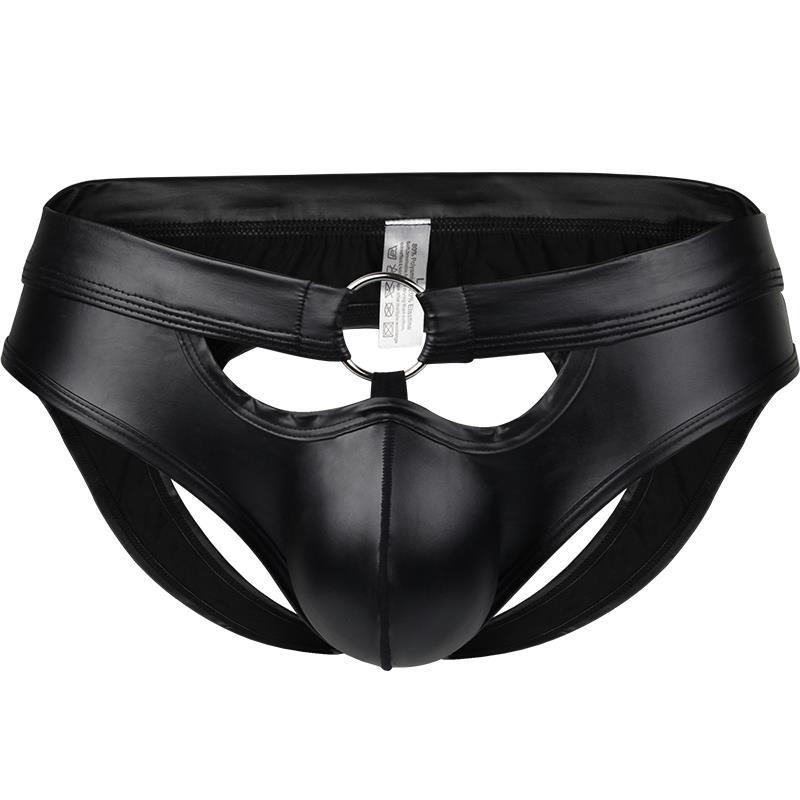 Men's Underwear Faux Leather Back Space Briefs Sexy Patent Leather Sissy Adult Underwear