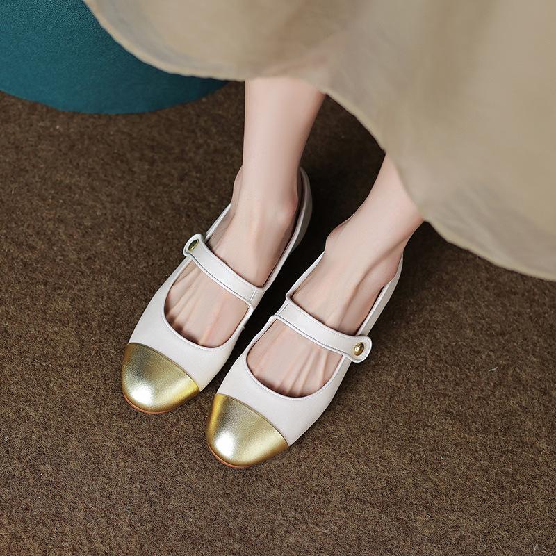 

French Retro Color -Blocking Mary Jane Shoes With A Low -Heeled Shallow Mouth Small Fragrance Spring And Summer New Shoes Women