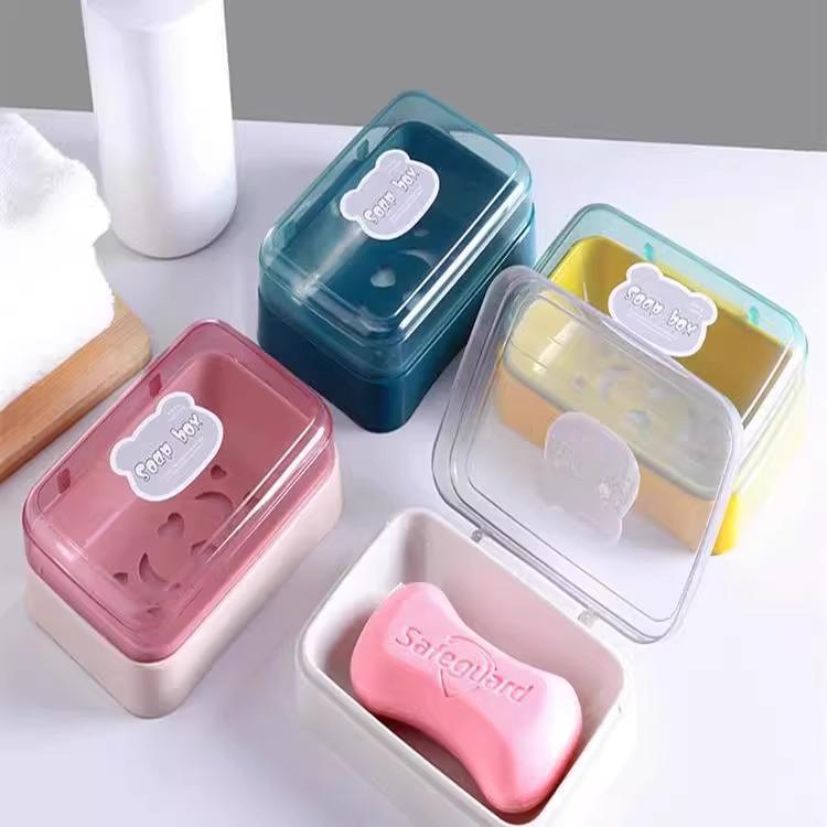 Creative Cute Plastic Soap Dish with Lid: Stylish Soap Holder and Drainer for Bathroom Storage