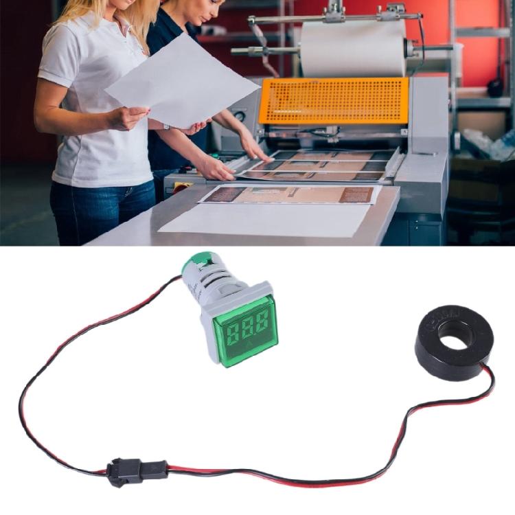 22mm Square Head Current Tester Gauge Digital Ammeter AC100A Current Meter LED Backlit Screen 0-100A Current Detector