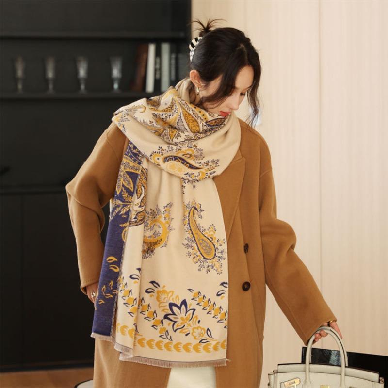New cashew flower jacquard scarf women's autumn and winter fashion imitation cashmere shawl thickened warm scarf