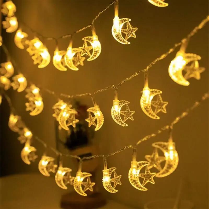 Moon Star Eid Mubarak String Light 2024 Ramadan Decoration For Home Ramadan Kareem Islam Muslim Party Decor Eid Al Adha Gifts
