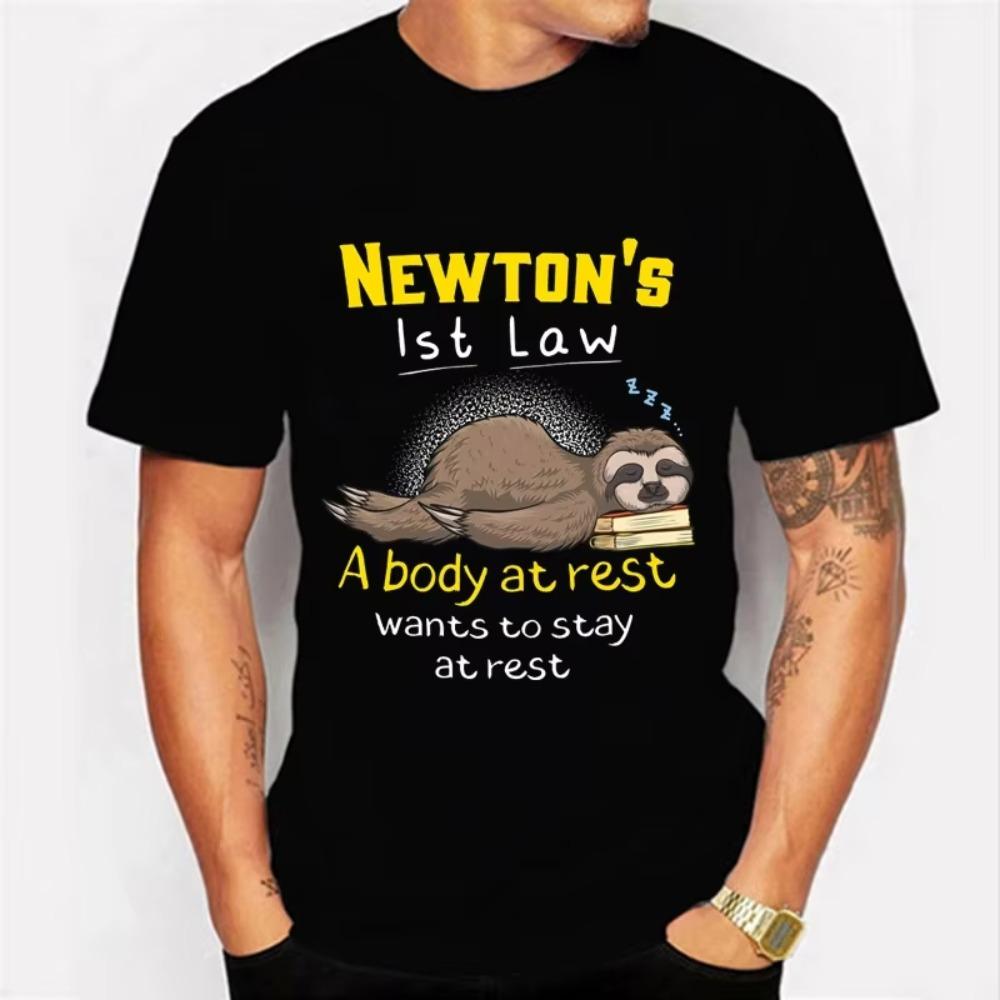 

Funny Physics Joke Sloth Print T-shirt for Men Clothes Black Male T-shirts Summer Streetwear Men Unisex Oversized T Shirt Homme M