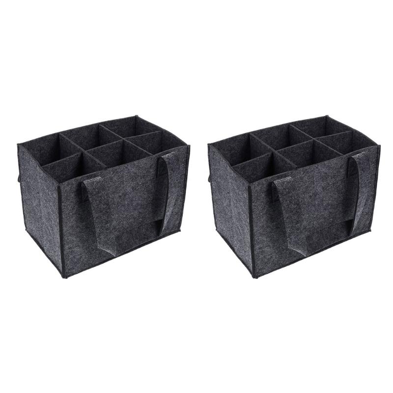 2Pieces Reusable Carriers For 6 Wine Bottles Felt With Ergonomic Carrying Handle Wine Holders Bag with Dividers серый 990₽