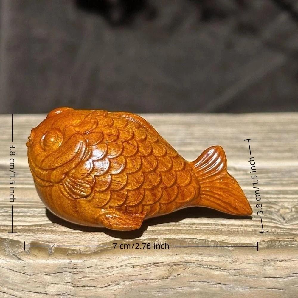 Lucky Charm Wood Carving Ornament Mini Tea Pet Cute Koi Fish Ornament  Tabletop Display