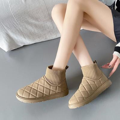 Shoes For Woman Elastic Round Toe Women's Snow Boots Sock Flat Gyaru Tabi 39 Large Size Warm Stylish And Low Price Boot Pu