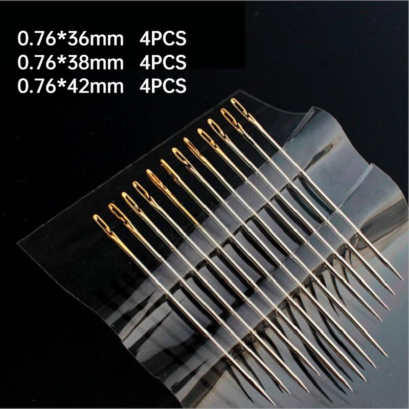 12-48PCS Side Hole Blind Sewing Needles Stainless Steel Self Threading Needle for Elderly Hand Sewing DIY Home Stitching Tool