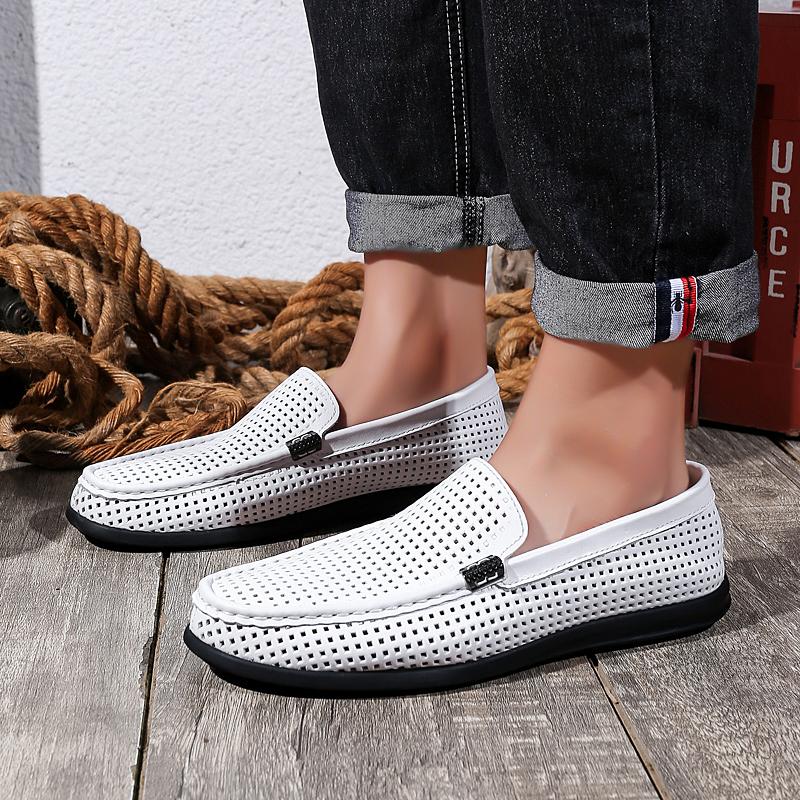 Fashion Men's Genuine Leather Loafers Slip-On Dress Shoes for Men Comfortable Hollow Out Casual Shoes Man Classic Lace-Up Formal Shoes