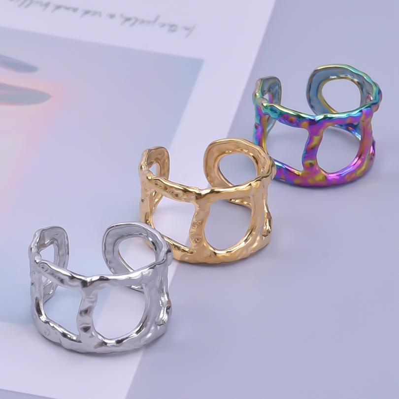 2025 Trend Simple Geometry Hollow Quadrilateral Stainless Steel Rings For Women Men Accessories Opening Adjustable Ring Party