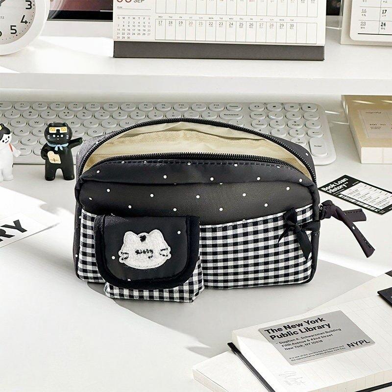 

Kawaii Bowknot Star Grid Pencil Bag Storage Pouch Portable Multi-Functional Pen Case Stationery Organizer Stationery A3293 чорний