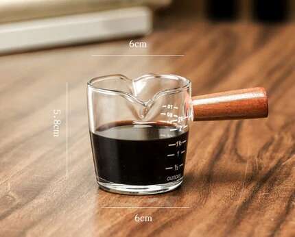 Solid Wood Handle Scale Creamer Double Mouth Coffee Maker Milk Jug Jar Heat Resistant Glass Cup Mini Espresso Extraction Pot