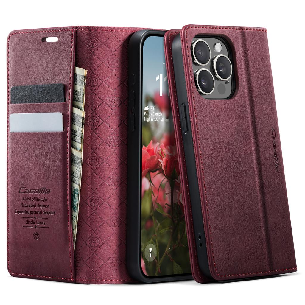 For iPhone 13 Pro Max 6.7 inch Case CASEME 033 Series RFID Blocking Wallet Stand Calf Texture Leather Phone Cover