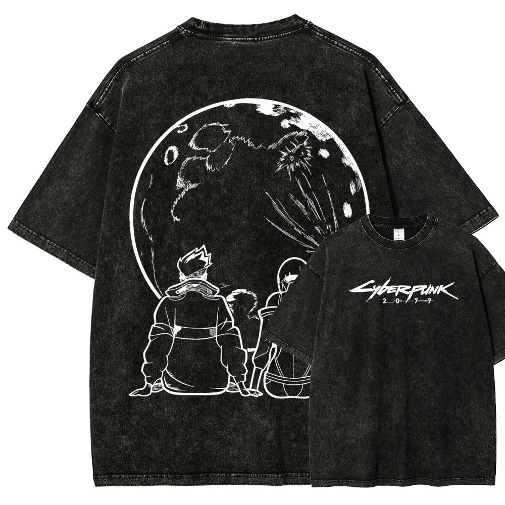 Trendsetter Loose Clothes Cyberpunk Edgerunners Anime Liefhebber Gewassen T-shirt Kleding voor het hele jaar hoge kwaliteit persoonlijkheid Kleding Grote Maten Unisex Nieuw Model Kleding voor stellen M