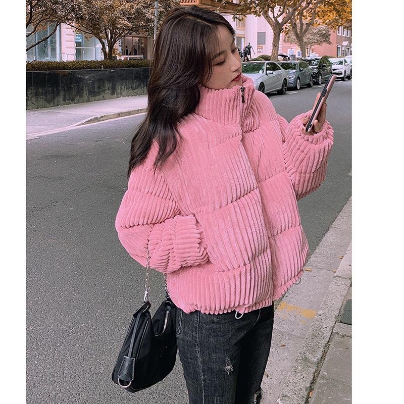 Winter new stand-up collar short corduroy down cotton-padded jacket for students loose small cotton-padded jacket for women