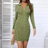 Women's V-neck Casual Print Long-sleeved Fitted Dress
