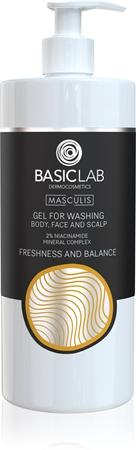 

Гель для душа Basiclab Dermocosmetics Masculis для лица, тела и волос TU прозрачный