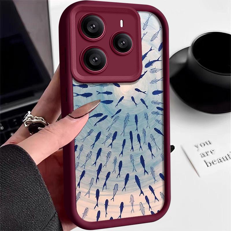 

Для Xiaomi 14T 13T Pro Poco X7 F6 X6 Pro Redmi 14C Note 14 Pro 13 12 11 Чохол для телефону з візерунком кита, протиударний, з ТПУ, м який матовий, бампер, що захищає від падінь Redmi Note 10 Pro Max сірий/вина червоного кольору