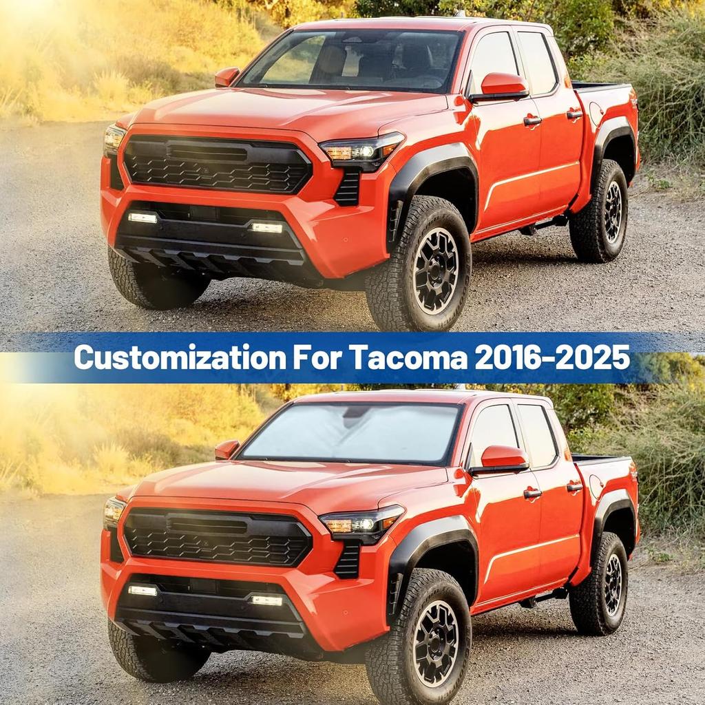 Windshield Sun Shade for Toyota Tacoma 2016-2025,  Fit Car Sun Shades with 420D Fabric & Foldable Memory Steel Wire, Sunshade for Car Windshield