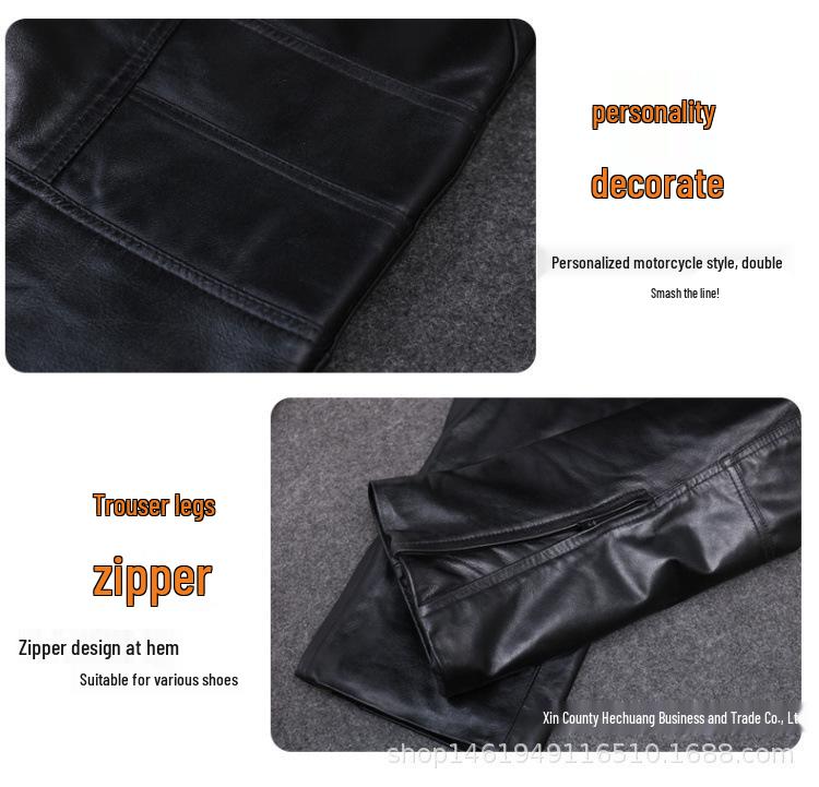 Men's Genuine Sheepskin Leather Pants - Warm Autumn/Winter Motorcycle Riders, Middle-aged & Elderly Outdoor Wear