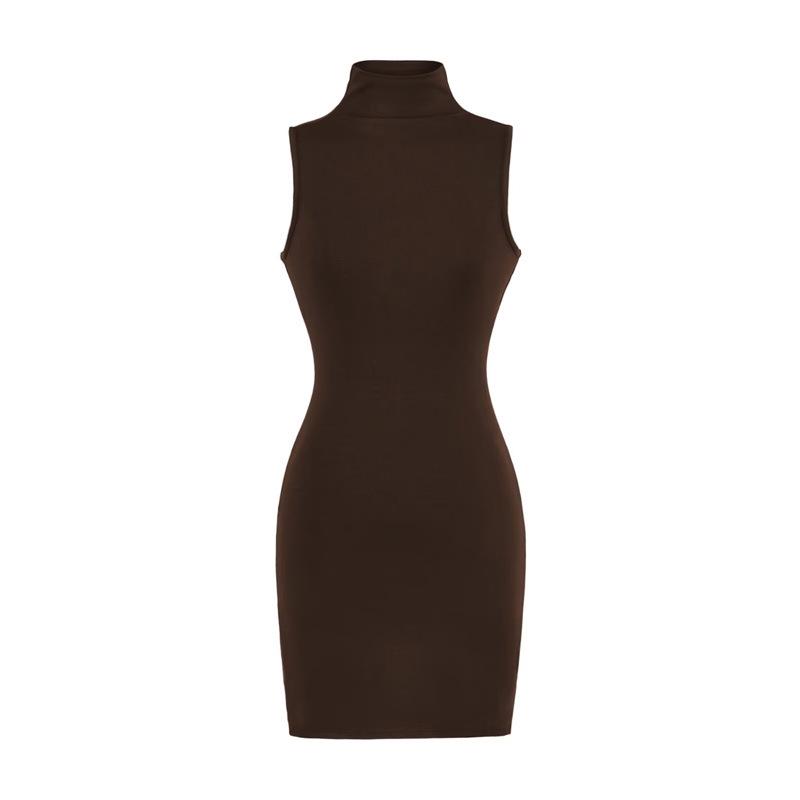 Women's Sleeveless Bodycon Dress: Retro, Mature Style, Stretchy, Slim-Fit, High-Neck, Sexy Short Skirt